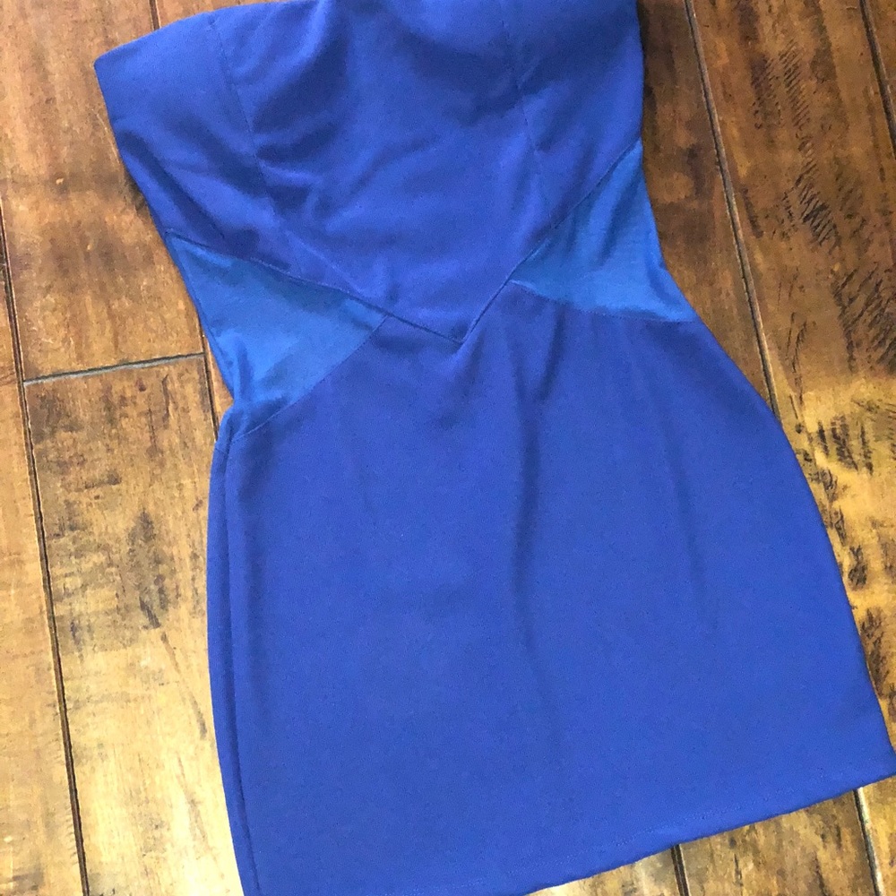 Blue Mini Dress with Mesh Triangle Sides
